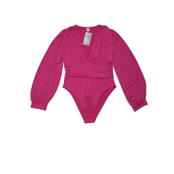 Womens Wdirara Pink Long Sleeve Bodysuit, Size XL. NWT - Picture 5 of 9
